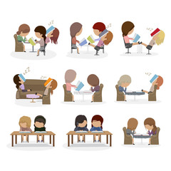 People Reading A Book And Learning - Isolated On White