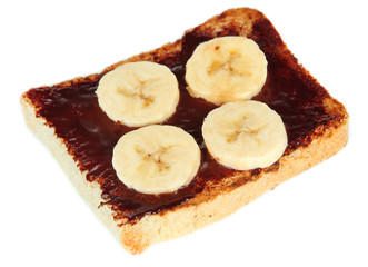 Delicious toast with bananas isolated on white