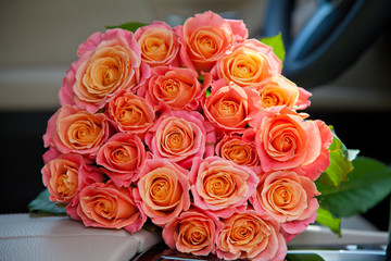 bouquet in a car seat