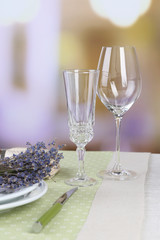 Dining table setting with lavender flowers