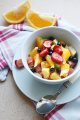 Useful homemade fruit salad, close-up