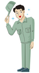 帽子をとって挨拶する作業員