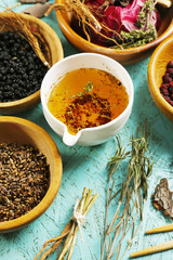 Traditional chinese herbal medicine ingredients, close-up
