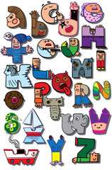 funny alphabet, as humans and animals