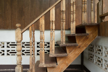 wood staircase, banister carving wooden thai style