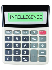 Calculator with INTELLIGENCE on display isolated on white