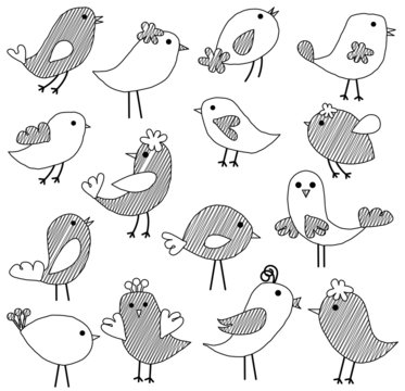 Vector Set of Doodle Style Birds