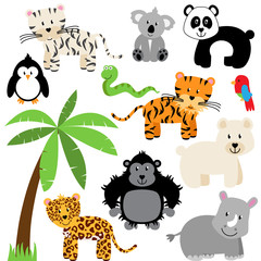 Naklejka premium Vector Collection of Cute Zoo, Jungle or Wild Animals