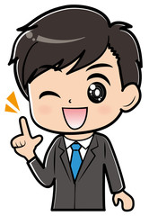 人差し指を立てる男性