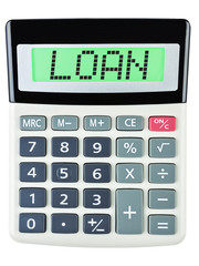 Calculator with Loan on display isolated on white background