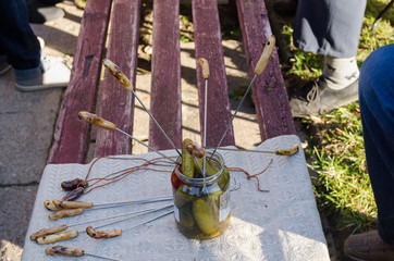 handmade metal spit to pull of jar vegetable