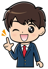 人差し指を立てる学生