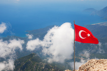 Aerial view of Olympos and mountain from top of Tahtali
