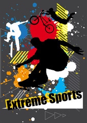 Fototapeta premium extreme sports skateboarder and bicycle with spray graphic