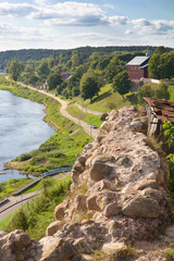 Fototapeta na wymiar Old Fortress wall and river