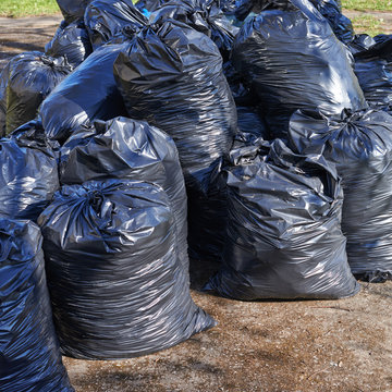 Pile of black garbage bags