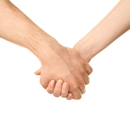 Male and female caucasian hands isolated