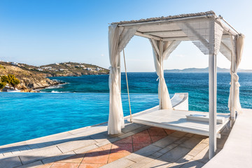Luxury pergola by poolside and waterfront.NEF