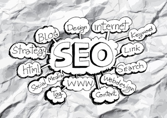 Seo Idea SEO Search Engine Optimization on crumpled paper