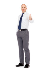 smiling businessman showing thumbs up