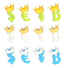 Fototapeta na wymiar Four currency signs in a crown set