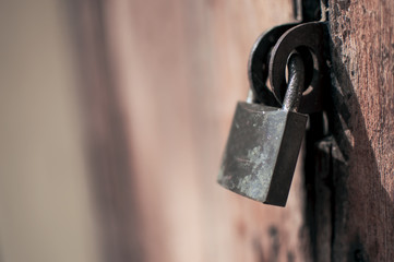 Closeup wooden door with lock