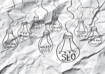 Seo Idea SEO Search Engine Optimization on crumpled paper