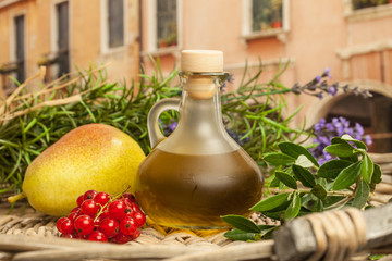 Olivenöl und Obst