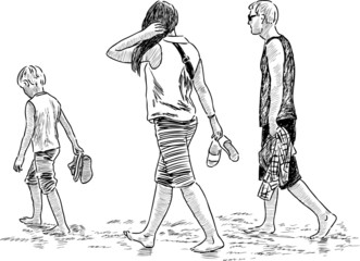 family walking on the beach