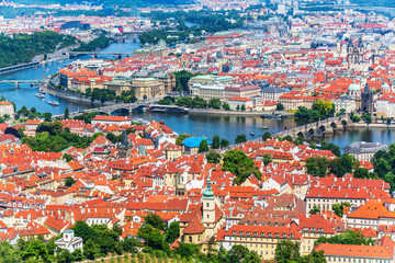 Naklejka na ściany i meble Aerial panorama of Prague, Czech Republic