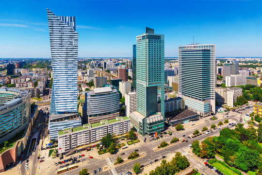 Fototapeta Business district in Warsaw, Poland