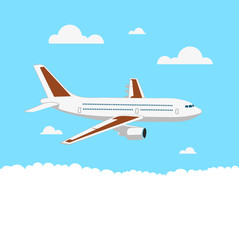 flying plane on sky background