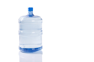 Large mineral water container over white background 