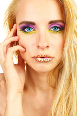 Beautiful woman with bright make-up, close up