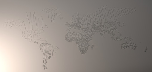 Fototapeta premium Cartina del mondo con nazioni scritte a parole