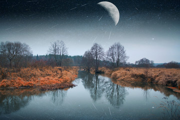 mystical landscape of the moon. Elements of this image furnished
