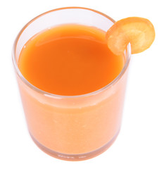 Glass of carrot juice isolated on white
