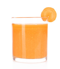 Glass of carrot juice isolated on white