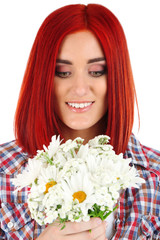 Fototapeta premium Beautiful young woman holding bouquet close up