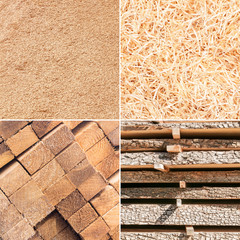 Verschiedene Holzprodukte, Rohstoffe, Werkstoff Holz