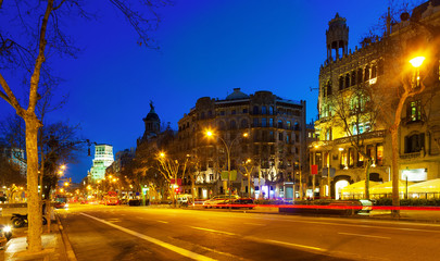 Night view of Passeig de Gracia in  Barcelona, Catalonia