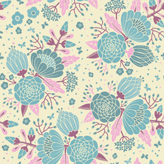 Seamless vintage pattern with decorative flowers.