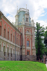 Fototapeta na wymiar Tower of the royal palace in Tsaritsyno in Moscow