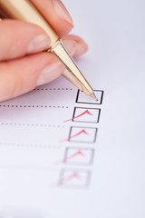 Businesswoman Writing On Checklist