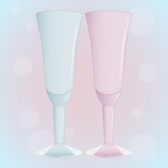 Set of glasses of blue and pink
