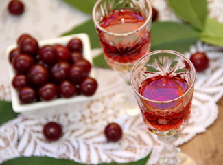 Cherry liqueur and fresh cherry