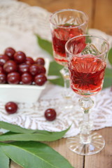 Cherry liqueur and fresh cherry
