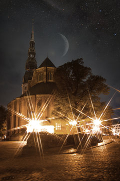 Riga at night. Elements of this image furnished by NASA