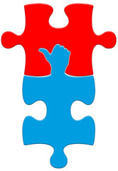 Obraz premium duo de puzzle main pouce levé