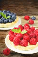 tartlets with raspberries and blueberries